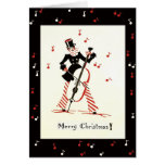 Vintage Christmas Card Cello Musician