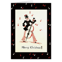 Vintage Christmas Card Cello Musician
