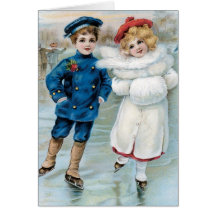 Vintage Christmas Card Children Ice Skating