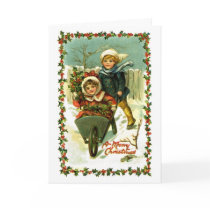 Vintage Christmas Card Children in Snow