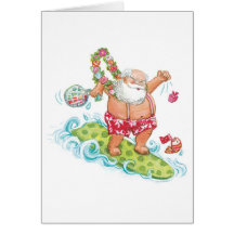 Vintage Christmas Cartoon Surfing Santa Claus Cards