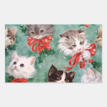 Vintage Christmas Cats Rectangle Stickers