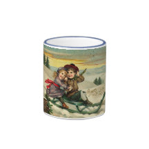 Vintage Christmas - Children Winter Scene Coffee Mugs
