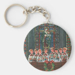 Vintage Christmas Choir in Church Children Singing Keychain
