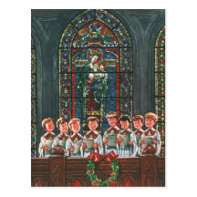 Vintage Christmas Choir in Church Children Singing Postcards