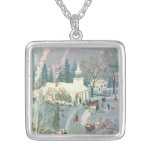 Vintage Christmas, Church Goers in Winter Snow Day Pendant