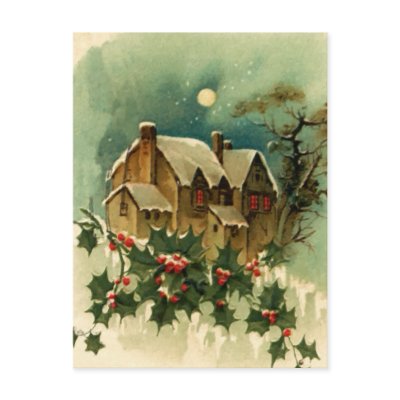 Vintage Christmas Cottage Post Card