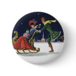 Vintage Christmas Couple in Love Ice Skating buttons