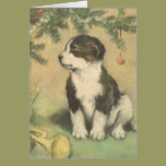 Vintage Christmas, Cute Puppy Under Christmas Tree cards