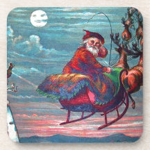 Vintage Christmas Eve Santa and Reindeer Coaster