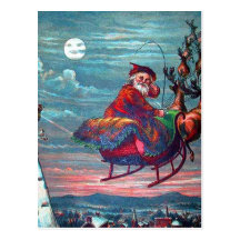 Vintage Christmas Eve Santa and Reindeer Post Cards