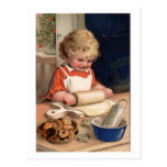 Vintage Christmas - Girl Baking Cookies Post Cards