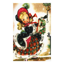 Vintage Christmas Girl Custom Stationery