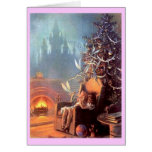 Vintage Christmas girl with faeries Greeting Card