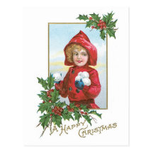Vintage Christmas "girl with snowballs" Postcard