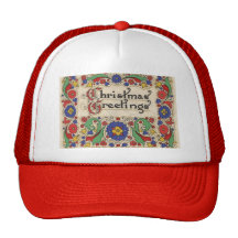 Vintage Christmas Greetings with Decorative Border Mesh Hat