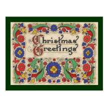 Vintage Christmas Greetings with Decorative Border Post Card