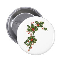 Vintage Christmas Holly Branch with Red Berries Pins
