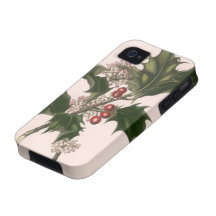 Vintage Christmas, Holly Branch with Red Berries Vibe iPhone 4 Cases