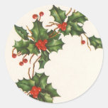 Vintage Christmas Holly Branch with Red Berries Sticker