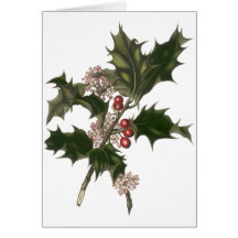 Vintage Christmas Holly Plant with Red Berries Card