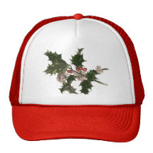 Vintage Christmas Holly Plant with Red Berries Trucker Hats