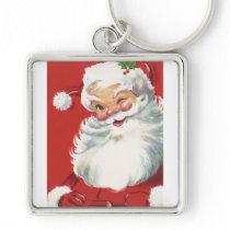 Vintage Christmas, Jolly Santa Claus Winking Keychain