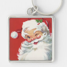 Vintage Christmas, Jolly Santa Claus Winking Keychain