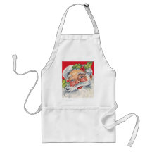 Vintage Christmas, Jolly Santa Claus with Holly Apron