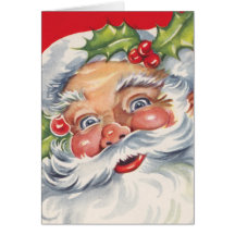 Vintage Christmas, Jolly Santa Claus with Holly Cards