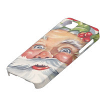 Vintage Christmas, Jolly Santa Claus with Holly iPhone 5 Cases