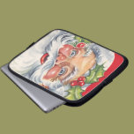 Vintage Christmas, Jolly Santa Claus with Holly laptop sleeves