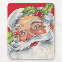 Vintage Christmas, Jolly Santa Claus with Holly Mouse Pads