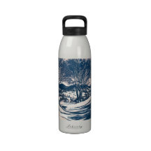 Vintage Christmas Landscape, Snow Trees Mountains Drinking Bottles