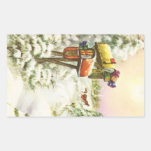 Vintage Christmas, Mailboxes Winter Landscape Rectangle Stickers