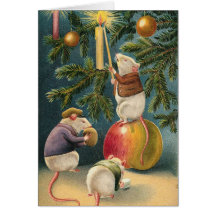 Vintage Christmas Mice Card