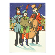 Vintage Christmas Musicians Caroling Playing Music Invitations