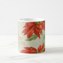 Vintage Christmas Poinsettias Mugs