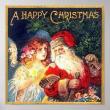 Vintage Christmas Santa and Angel Print