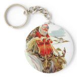 Vintage Christmas Santa and Reindeer Sleigh Keychain