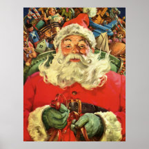 Vintage Christmas, Santa Claus Flying Sleigh Toys Print