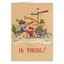 Vintage Christmas; Santa Claus Riding a Bicycle Greeting Cards