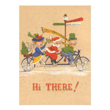Vintage Christmas; Santa Claus Riding a Bicycle Personalized Announcements