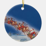 Vintage Christmas, Santa Flying Sleigh Reindeer Christmas Ornament