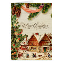 Vintage Christmas Snow Skating Personalised Card