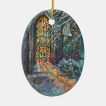 Vintage Christmas, Stained Glass Window in Church Christmas Tree Ornaments