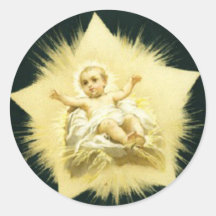 Vintage *Christmas Star * Baby Jesus Design Round Sticker