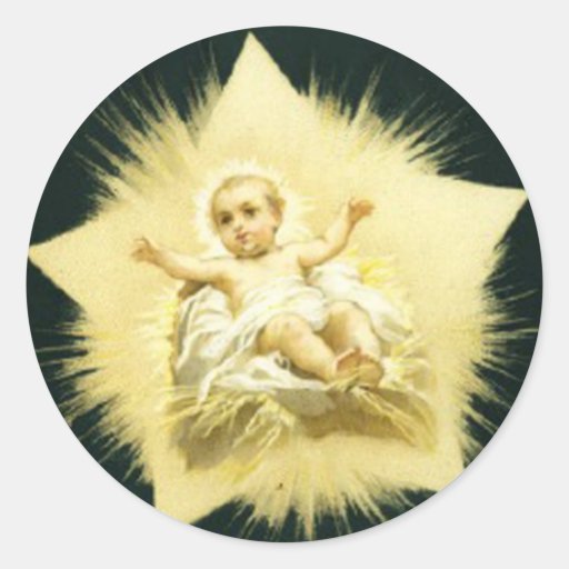 Vintage *Christmas Star * Baby Jesus Design Round Sticker