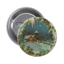 Vintage Christmas Town with Children Pinback Buttons