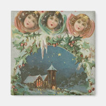 Vintage Christmas Town with Children Fridge Magnets